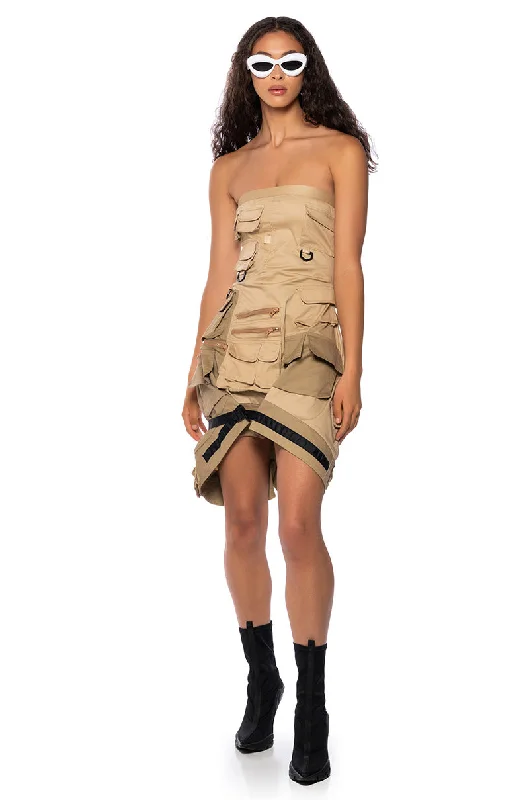 GAZELLE STRAPLESS CARGO MIDI DRESS