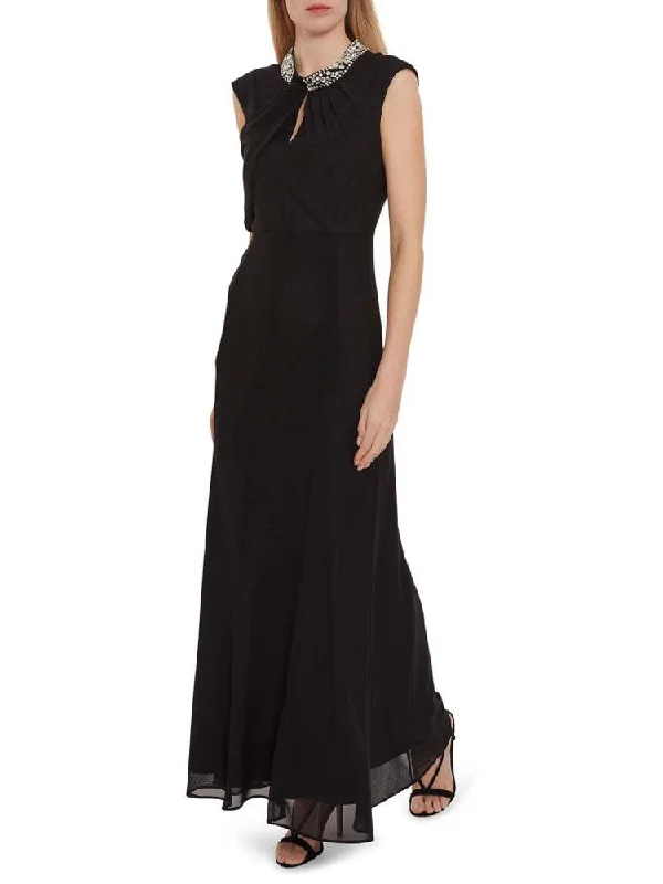 Gina Bacconi Stretch Mesh Maxi Dress with Diamante Detail Black