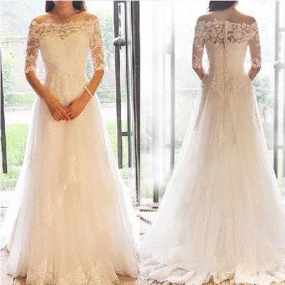 Gorgeous Off Shoulder Half Sleeve Custom Make Mermaid Lace Wedding Party Dresses, WD0093