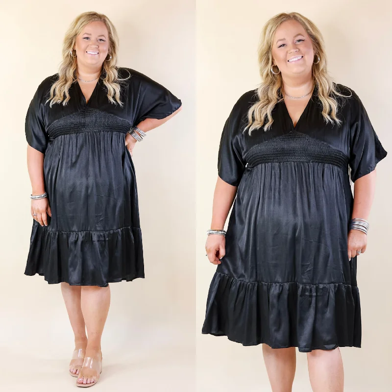 On Track V Neck Midi Dress in Black