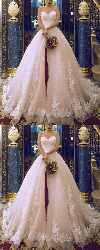 Vintage A Line White Ivory Wedding Dress Lace Appliques Bridal Gown Prom Dresses    cg16695