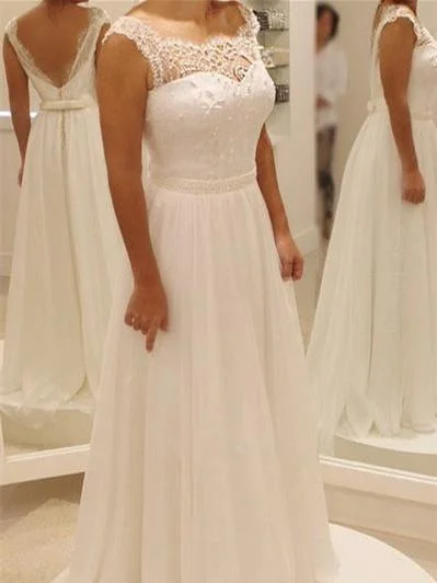 Wonderful Chiffon Bateau Neckline A-line Wedding Dresses With Appliques WD007