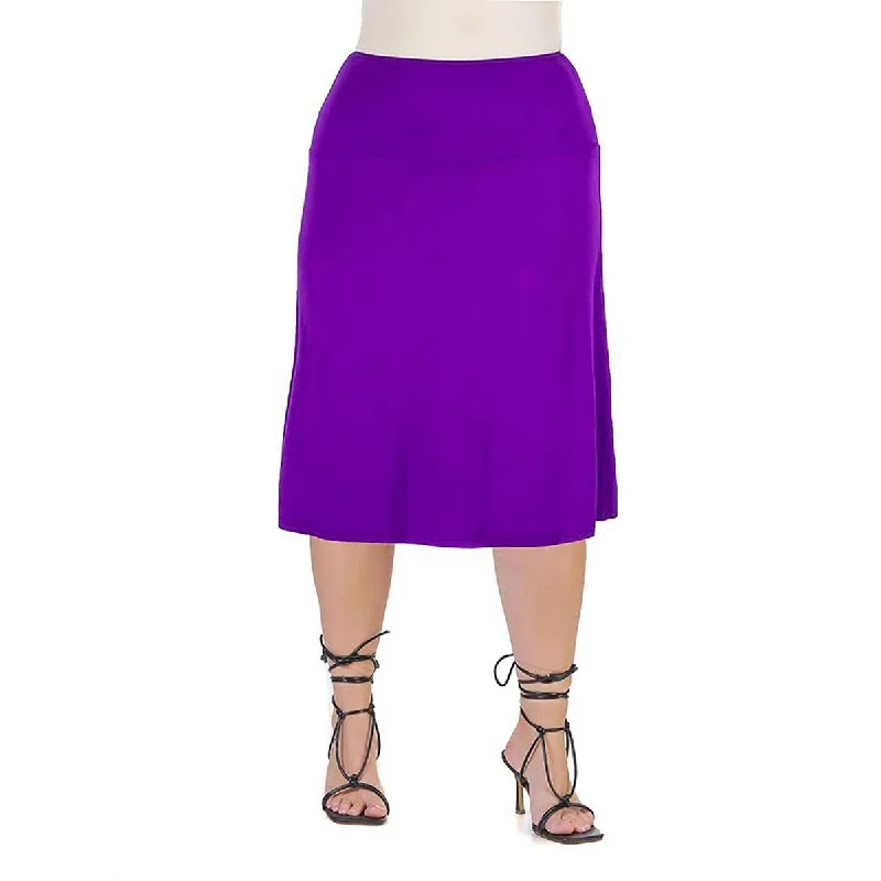 24seven Comfort Apparel Womens Knit Mid Calf A-Line Skirt