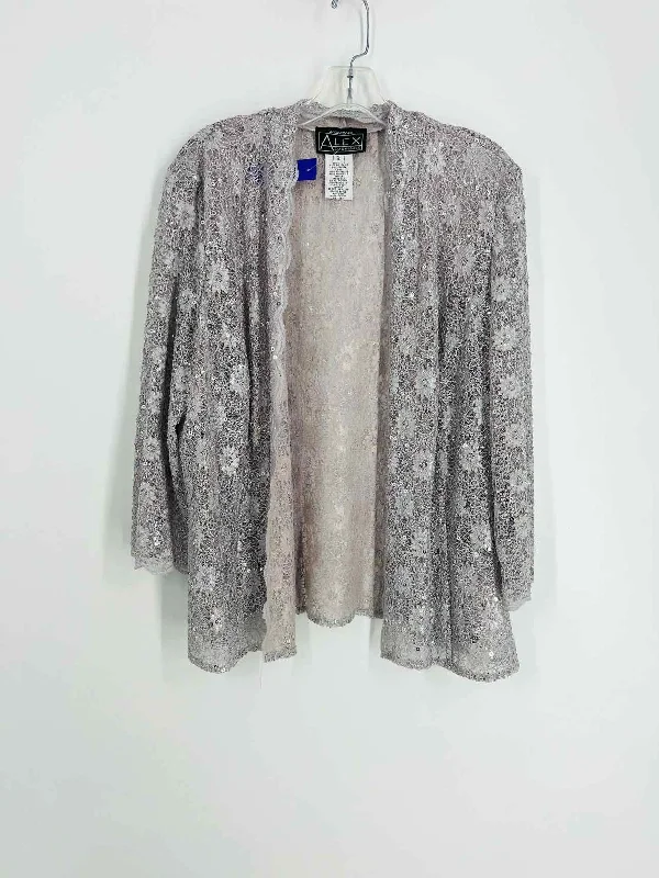 Alex Evenings Size 1X Gray Floral Lace Sequin PLUS Cardigan-Plus