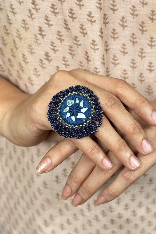 Antarang- Neel Ratan (Blue), Bead Jumki Ring,  100% Cotton. Hand Made By Divyang Rural Women.