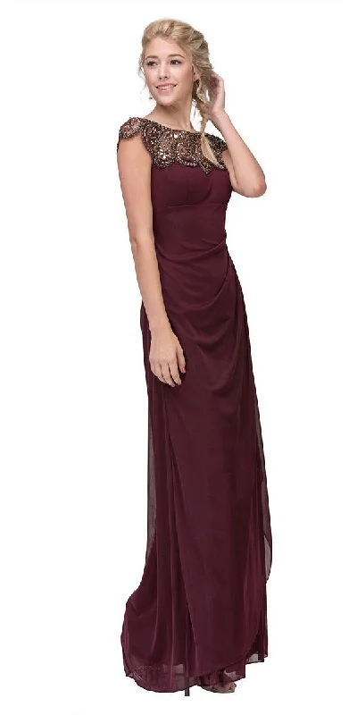 Eureka 3927 Beaded Long Formal Dress Ruched Back and Waistline