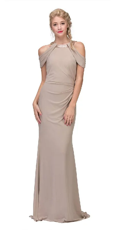 Eureka 7400 Cold-Shoulder Ruched Floor Length Dress