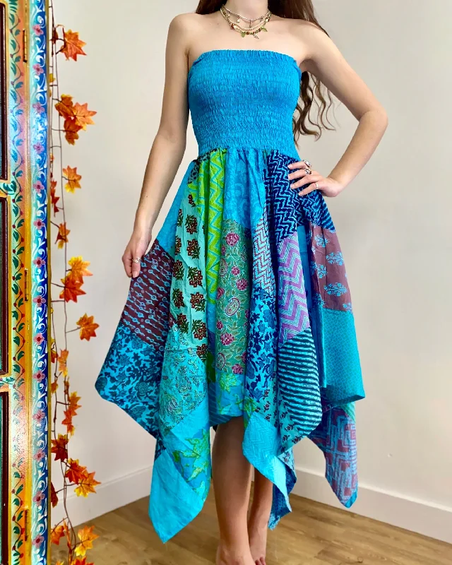 Blue Patchwork Pixie Dress