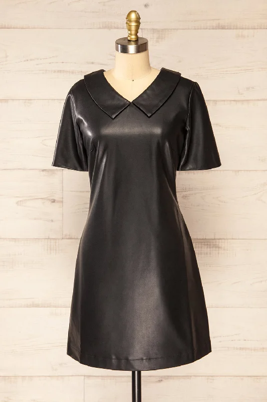 Brisbane | Short Black Faux-Leather Dress