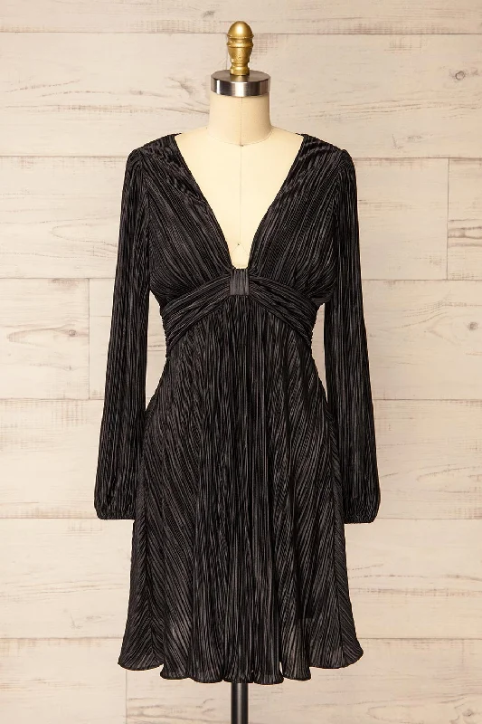 Bromsgrove | Short Black Pleated Dress w/ Long Sleeves