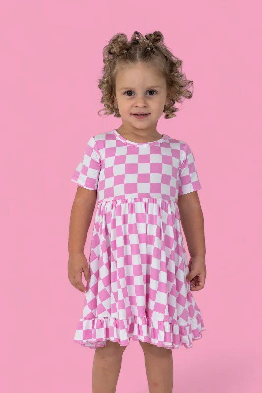 BUBBLEGUM CHECKERS DREAM RUFFLE DRESS