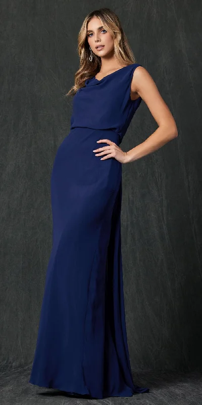 Juliet 670 Floor Length Formal Dress with Cowl Neckline