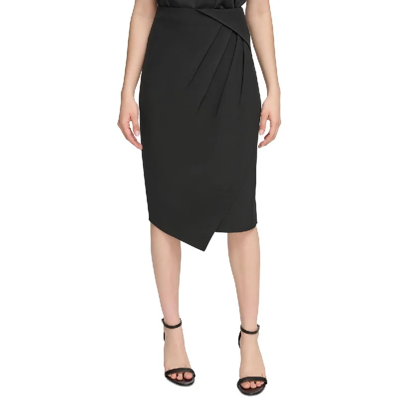 Calvin Klein Womens Pleated Knee Length Wrap Skirt