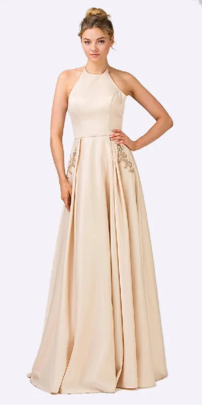 Eureka 8822 Halter Long Prom Dress With Pockets