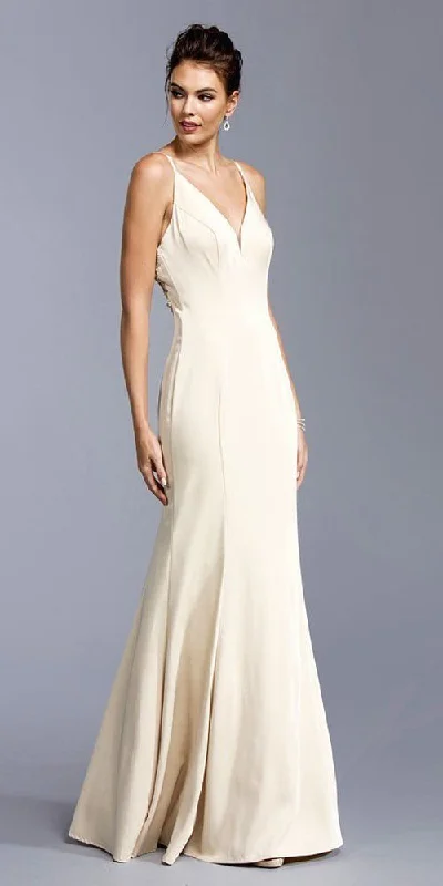 Aspeed L1938 Open Embellished Back Long Formal Dress with V-Neck