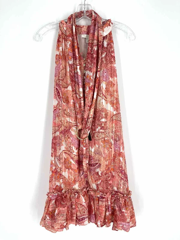 Chelsea & Violet Size L Coral/White Paisley Belted Dresses Dress