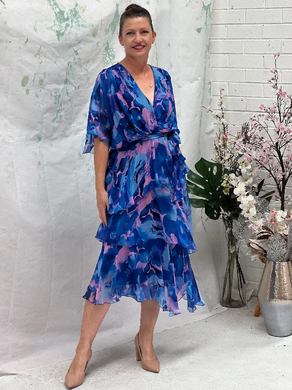 Clara Blue Abstract Silk Dress