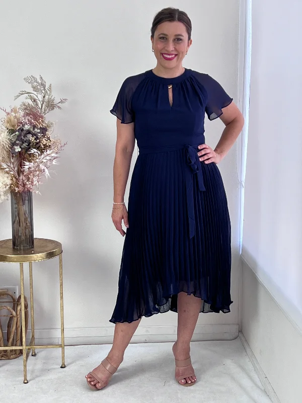 Claudia Navy Pleated Dress Mann