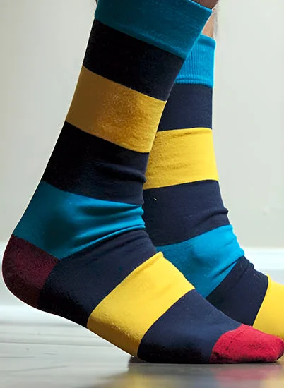 Combed Cotton Colorful Rugby Striped Patterned Men's 3 Pr. Pack Socks