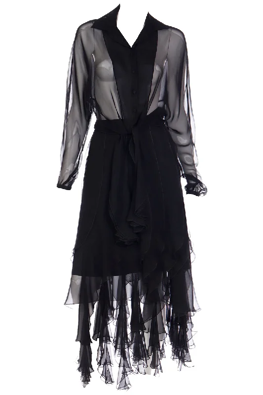 1990s Alberto Makali Vintage Sheer Black 2Pc Evening Dress