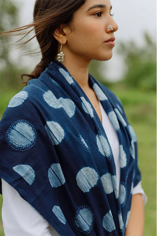 Okhai 'Universe' Pure Cotton Hand Embroidered Tie-Dye Scarf