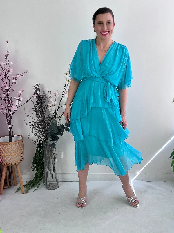 Desaily Aqua Layering Silk Dress