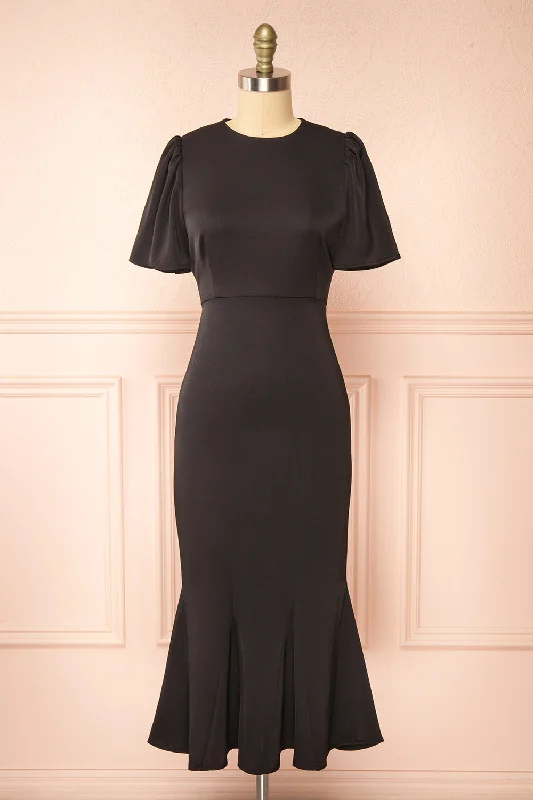 Doreen | Long Black Dress w/ Bell Sleeves