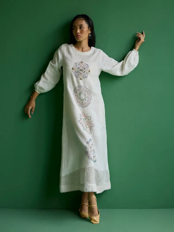 Eira Hand-Embroidered Linen Dress - Ivory