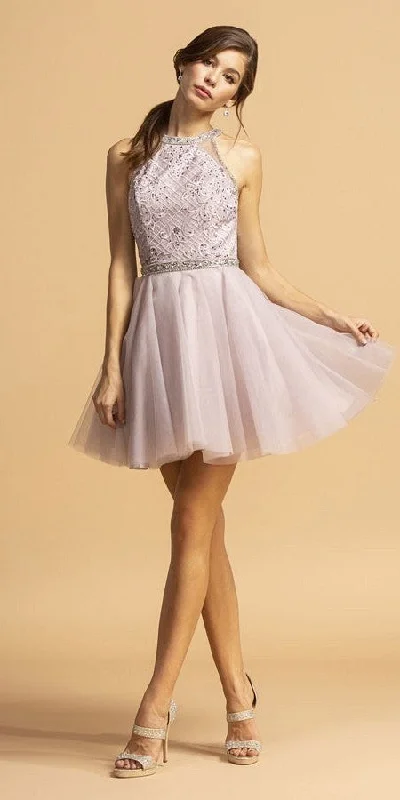 Aspeed S2095 Embroidered Halter Short Homecoming Dress