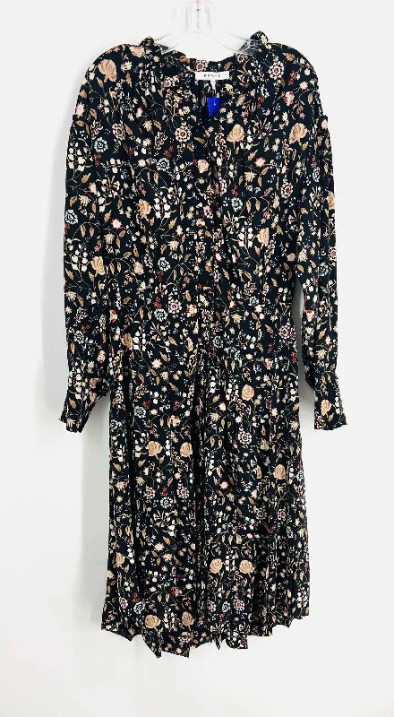 Frame Size M Black/Beige Floral Silk Designer Dress