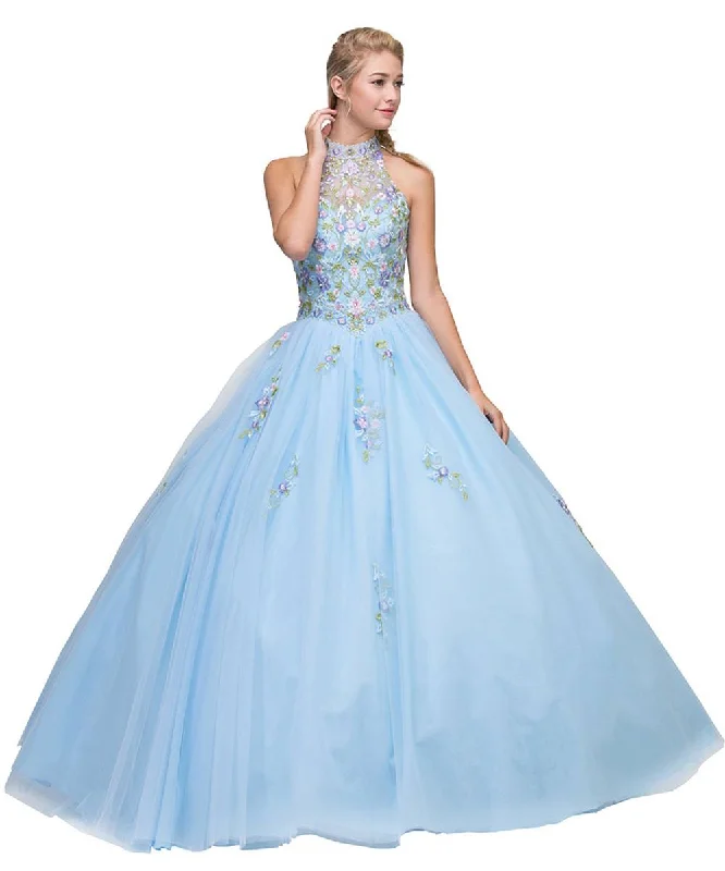 Eureka 6080 High Neck Embroidered Poofy A-Line Quinceanera Dress