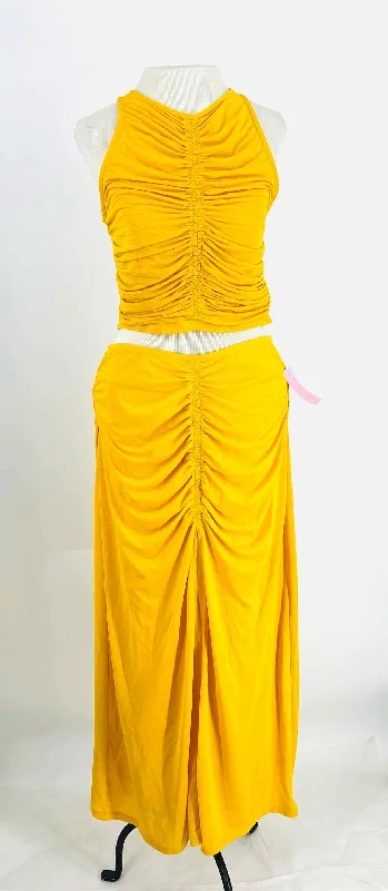 House of Harlow Size M Yellow Ruched Solid Designer Dress Set