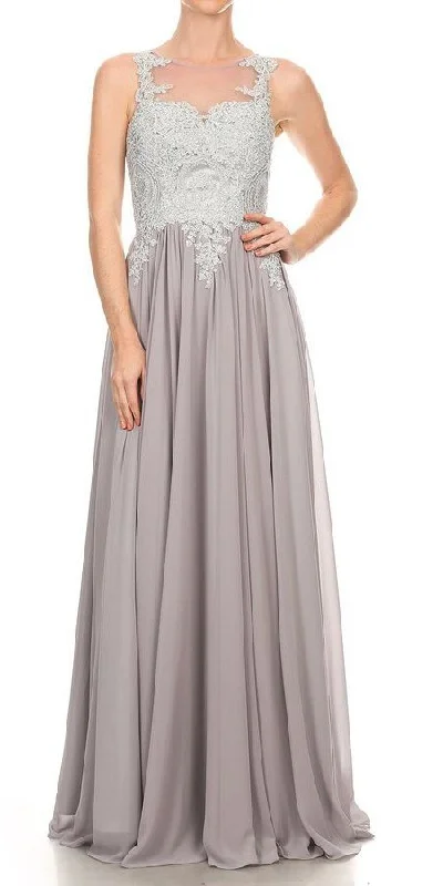 J&J Fashion 3027 Illusion Keyhole Back Long Prom Dress with Appliques