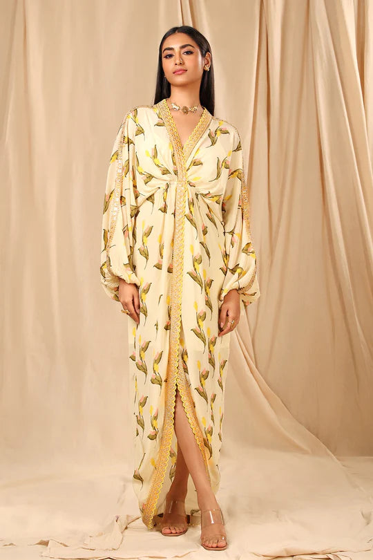 Ivory Floral Fantasy Kaftan