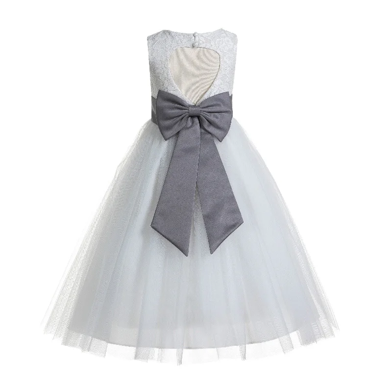 Ivory Floral Lace Heart Cutout Flower Girl Dress Communion Baptism Junior Bridesmaid Dress 172T(3)