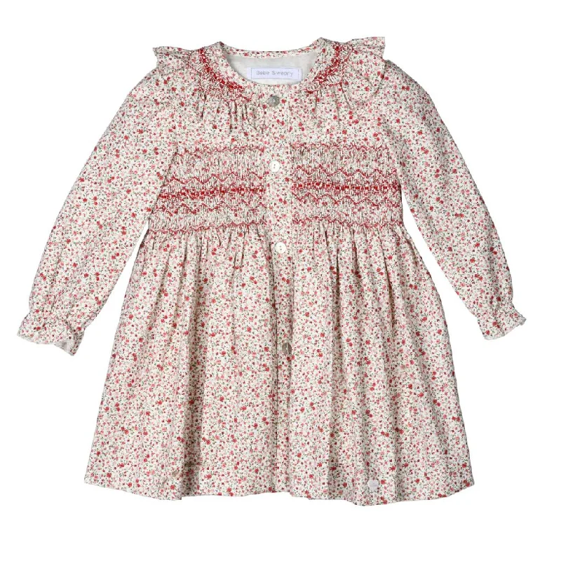 Ivory & Pink Floral Elsa Hand-Smocked Dress