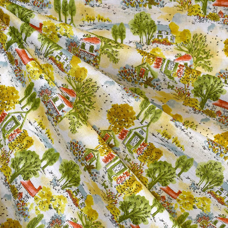 Japanese Country Escape Organic Cotton Lawn Mustard