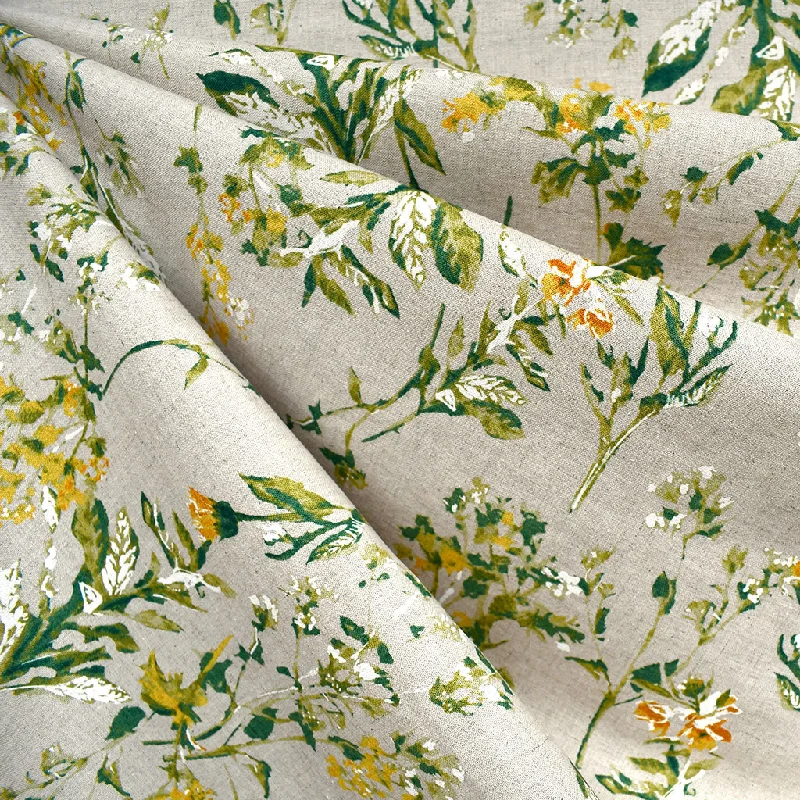 Japanese Painterly Wildflower Linen Blend Shirting Mustard