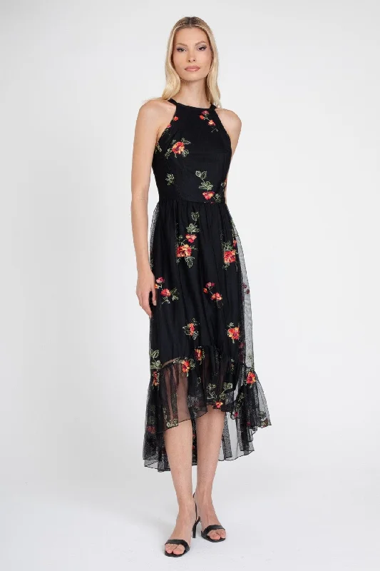 Jennie Dress – Black Mesh Floral Embroidery