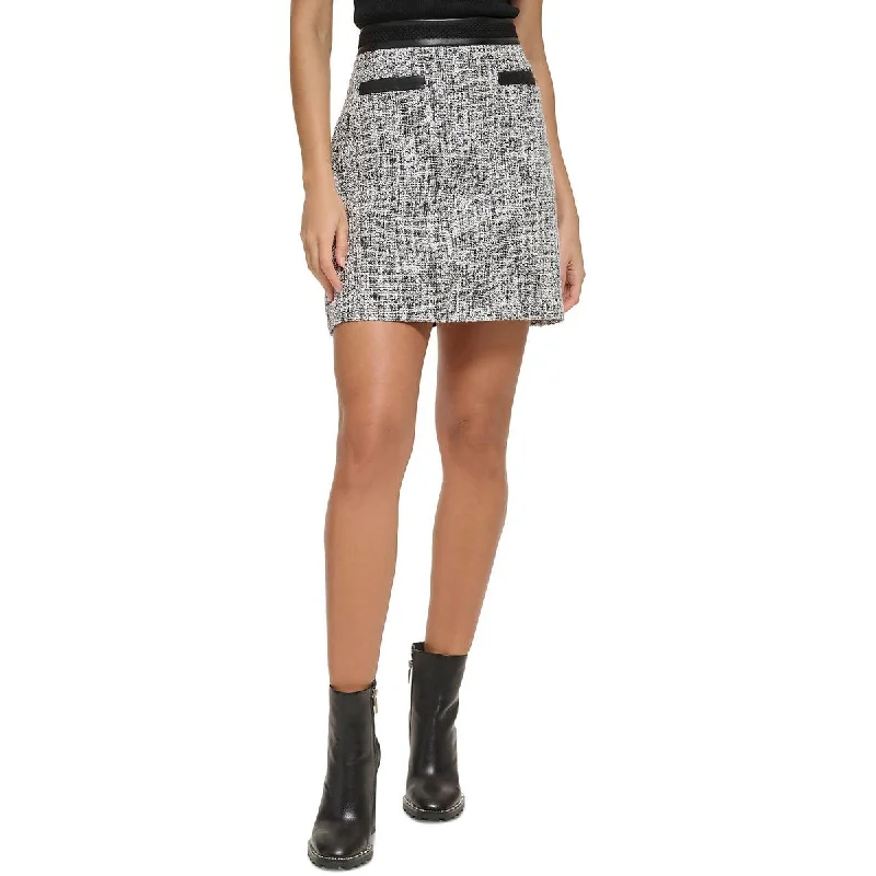 Karl Lagerfeld Paris Womens Tweed Faux Trim A-Line Skirt