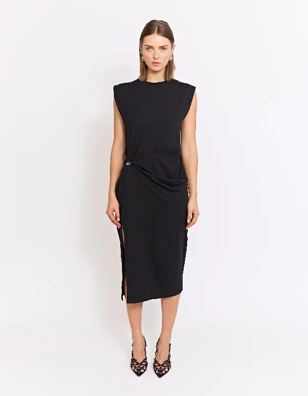 AUSTRALIAN ORGANIC COTTON KASKADE TWIST DRESS | BLACK