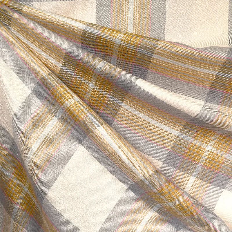 Large Tartan Plaid Rayon Twill Shirting Cream/Grey