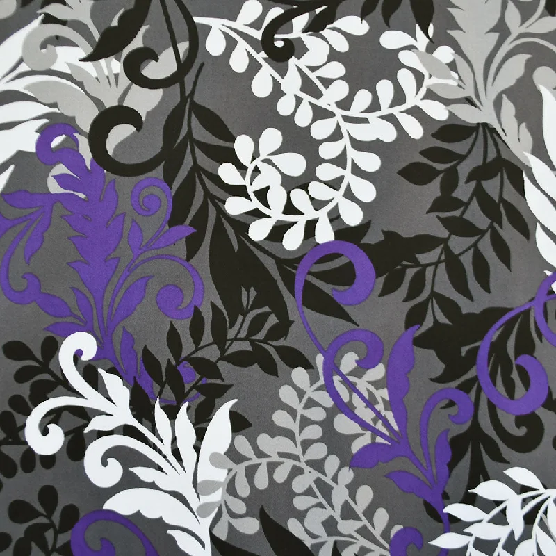 Leaf Silhouette Stretch Sateen Charcoal/Purple