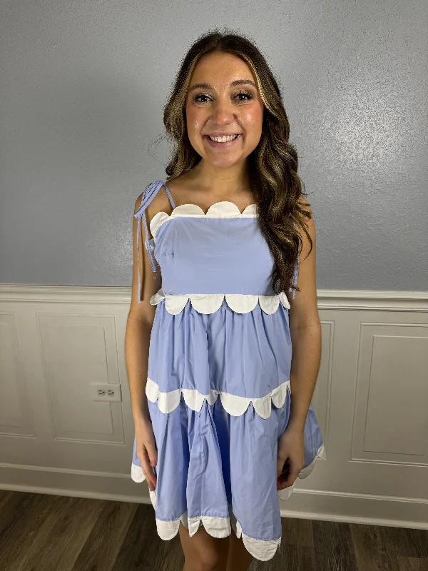 Light blue scalloped trim dress