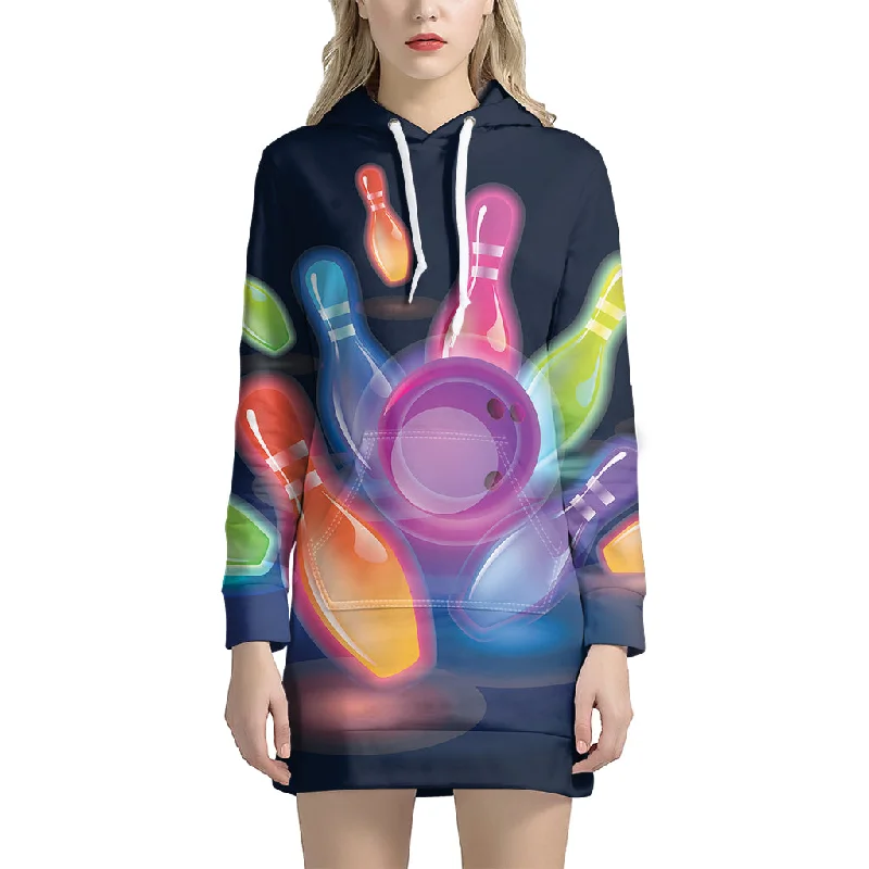 Light Up Bowling Pins Print Pullover Hoodie Dress