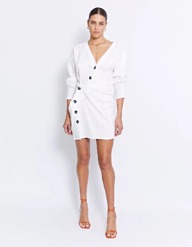 LOVERS LINEN TWIST DRESS | WHITE