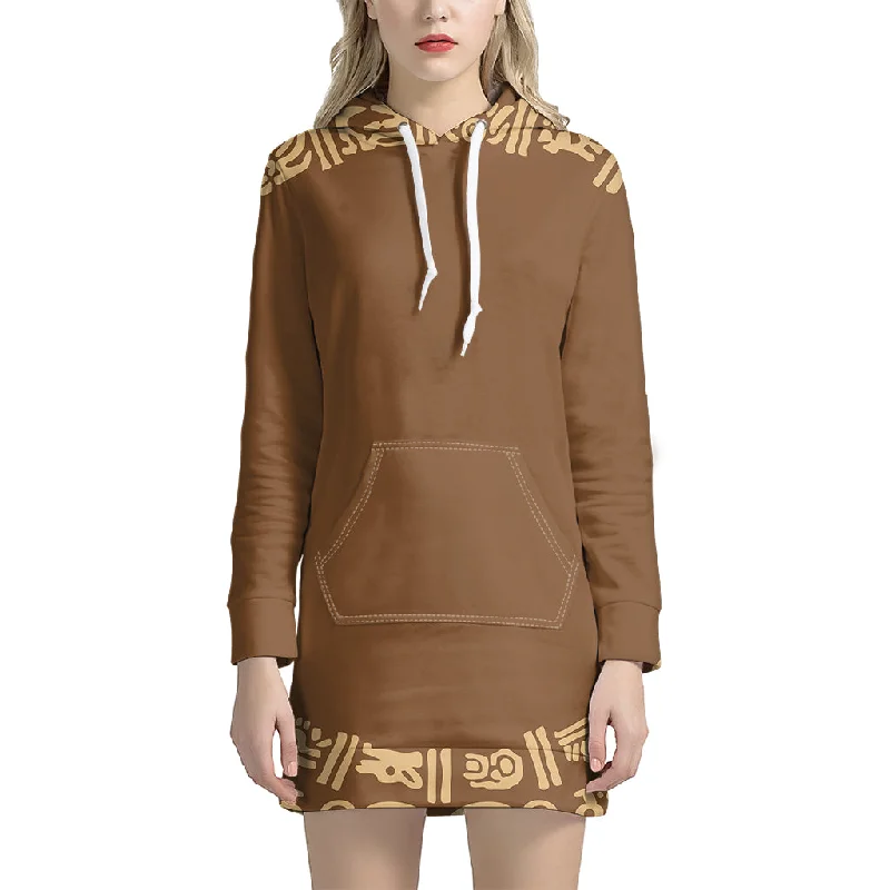 Mayan Circle Symbol Print Pullover Hoodie Dress