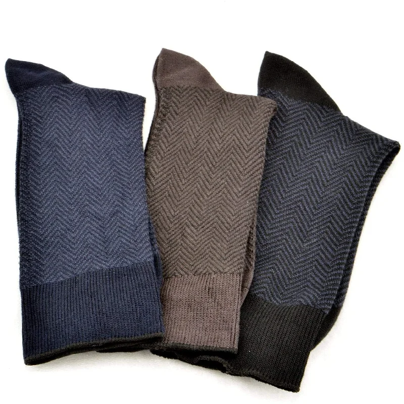 Men's Bamboo Dark Herringbone Crew 3 Pr. Pack Socks