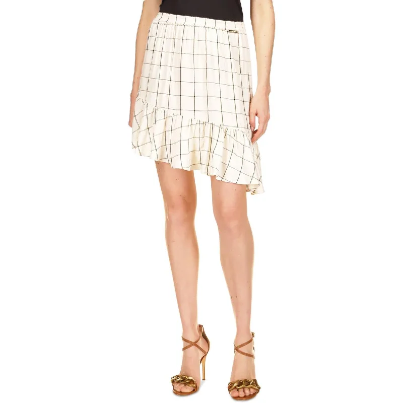 MICHAEL Michael Kors Womens Metallic Above Knee Asymmetrical Skirt