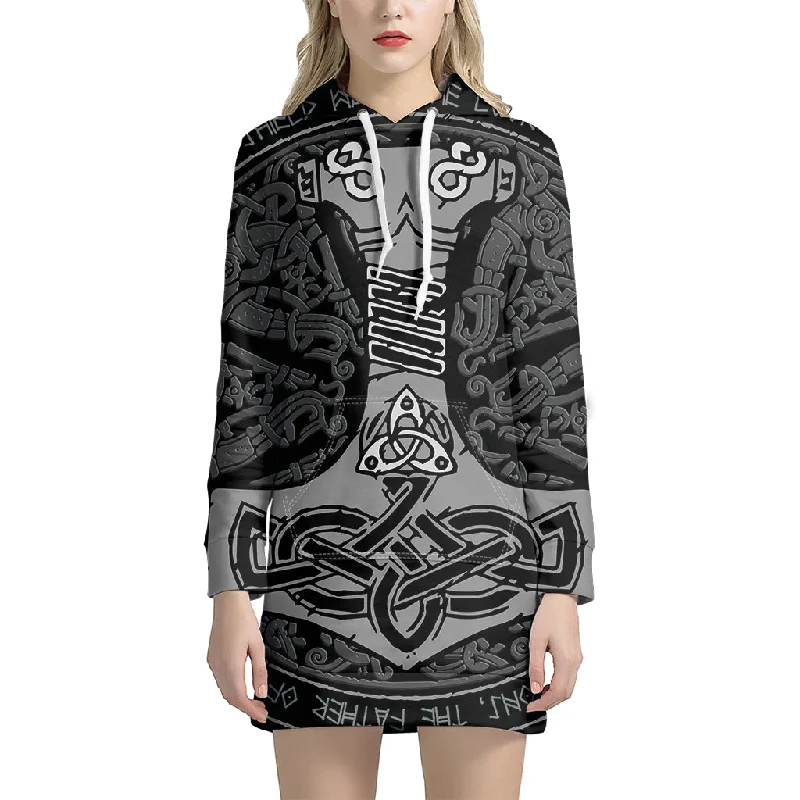 Mjolnir Hammer Of Thor Print Pullover Hoodie Dress